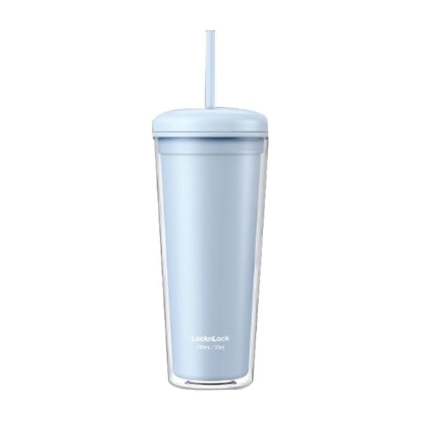 Ly Nhựa 2 Lớp Lock&lock Kèm Ống Hút Macaron Double Wall Cold Cup 750ml Màu Xanh Da Trời