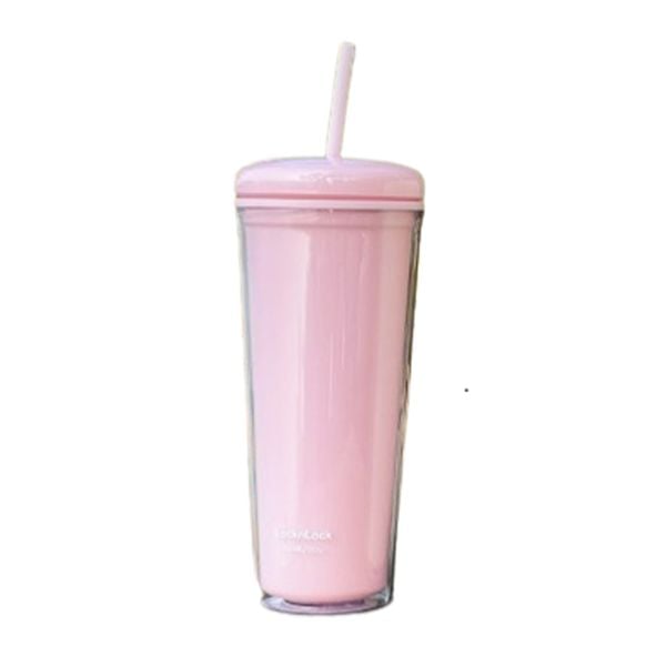 Ly Nhựa 2 Lớp Lock&lock Kèm Ống Hút Macaron Double Wall Cold Cup 750ml Màu Hồng