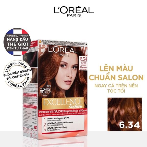Kem Nhuộm Dưỡng Tóc L'Oreal Excellence Fashion Hair Color Cream #6.34 Intense Golden Auburn Vàng Đậm 172ml
