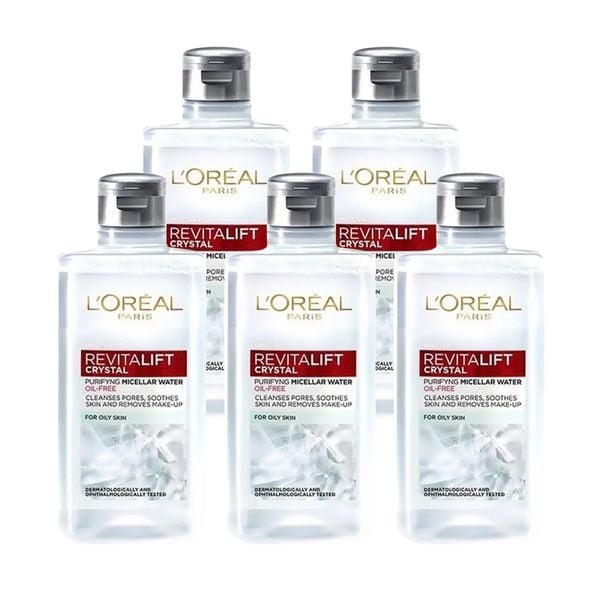 Combo 5 Nước Tẩy Trang L'Oreal Làm Sạch Sâu Cho Da Dầu Revitalift Crystal Purifying Micellar Water 95mlx5