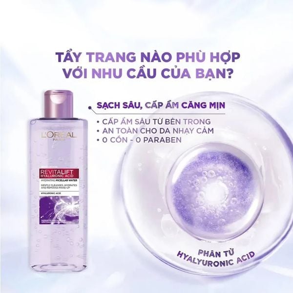 Combo 5 Nước Tẩy Trang L'Oreal Căng Mịn Da Revitalift Hyaluronic Acid Hydrating Micellar Water 95mlx5