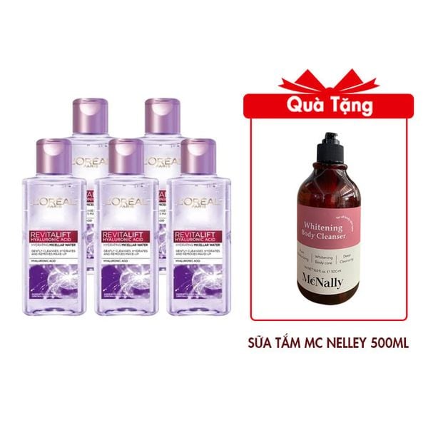 Combo 5 Nước Tẩy Trang L'Oreal Căng Mịn Da Revitalift Hyaluronic Acid Hydrating Micellar Water 95mlx5 Tặng Sữa Tắm Hương Nước Hoa Mcnally 500ml