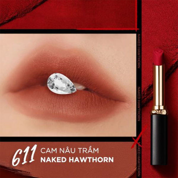 (HSD: 10/2026) Son Thỏi L'Oréal Color Riche Mịn Lì Căng Mướt 611 Naked Hawthorn (Cam Nâu Trầm)