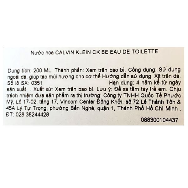 Nước Hoa Calvin Klein Be EDT Spray 200ml