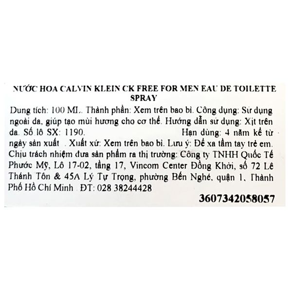 Nước Hoa Calvin Klein Free EDT 100ml