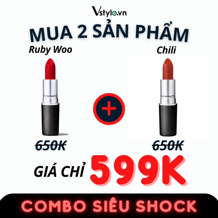 Combo 2 Son Thỏi MAC Retro Matte Lipstick Màu Ruby Woo Và Màu 602 Chili - Đỏ Gạch 3g