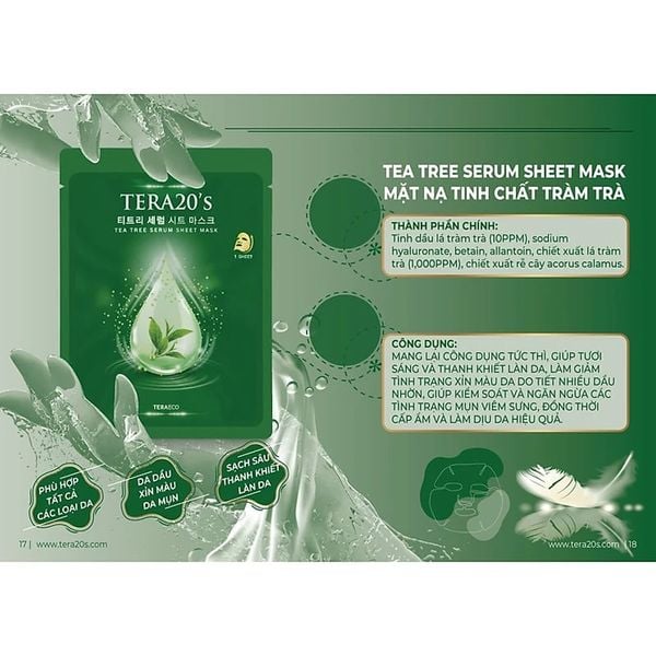 Hộp Mặt Nạ Tinh Chất Tràm Trà Tera20’S (hộp 8 miếng)