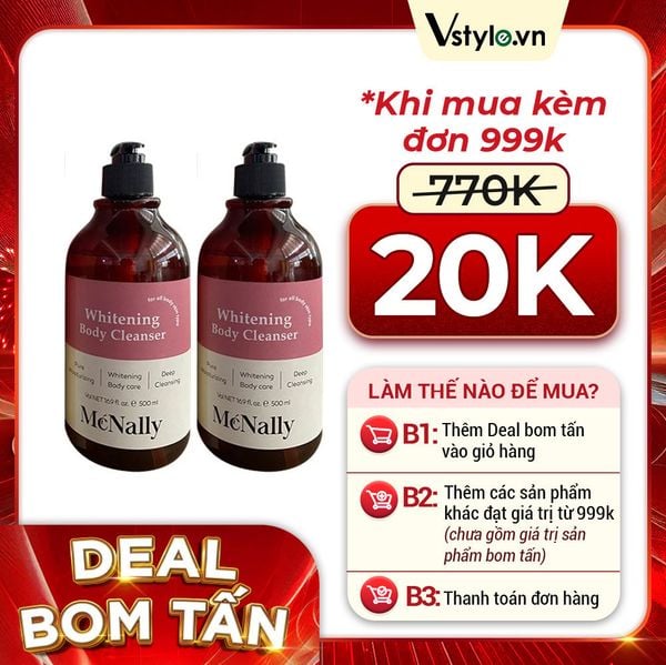Combo Sữa Tắm Dưỡng Thể Trắng Da Hương Nước Hoa Mcnally Dưỡng Ẩm, Sáng Da, Cho Da Mềm Mịn, Lưu Hương Lâu 500mlx2 (DEAL BOM TẤN 999K)