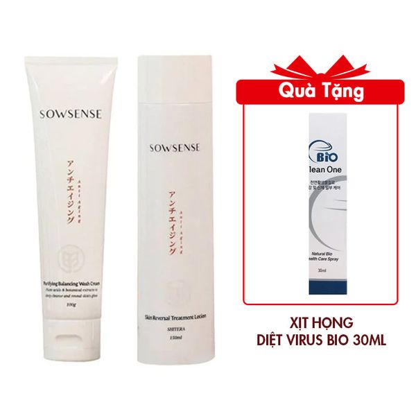 (Nhiều hạn sử dụng) Combo Dung Dịch Cân Bằng Chống Lão Hóa Sowsense Skin Reversal Treatment Lotion 150ml Và Sữa Rửa Mặt Cân Bằng, Làm Sạch Sâu, Và Cung Cấp Độ Ẩm Cho Da Sowsense Tuýp 100G