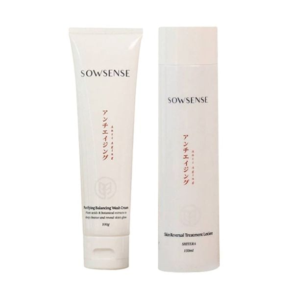 (Nhiều hạn sử dụng) Combo Dung Dịch Cân Bằng Chống Lão Hóa Sowsense Skin Reversal Treatment Lotion 150ml Và Sữa Rửa Mặt Cân Bằng, Làm Sạch Sâu, Và Cung Cấp Độ Ẩm Cho Da Sowsense Tuýp 100G