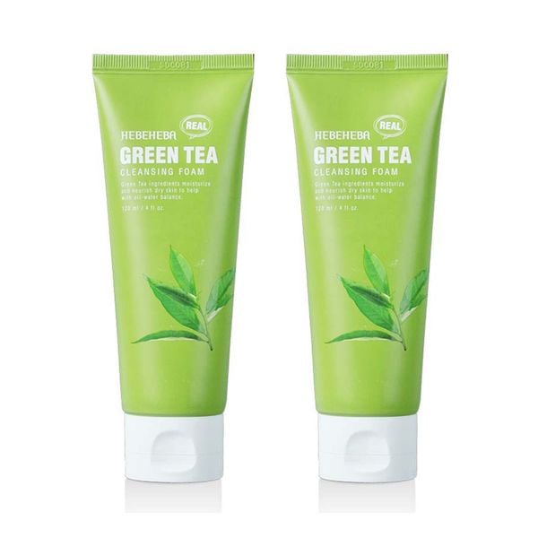 (HSD: 4/2025) Combo 2 Sữa Rửa Mặt Cho Da Hỗn Hợp Chiết Xuất Trà Xanh Hebeheba Real Greentea Cleansing Foam 120mlx2