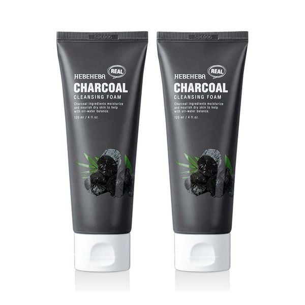 (HSD: 4/2025) Combo 2 Sữa Rửa Mặt Cho Da Dầu Chiết Xuất Than Hoạt Tính Hebeheba Real Charcoal Cleansing Foam 120mlx2