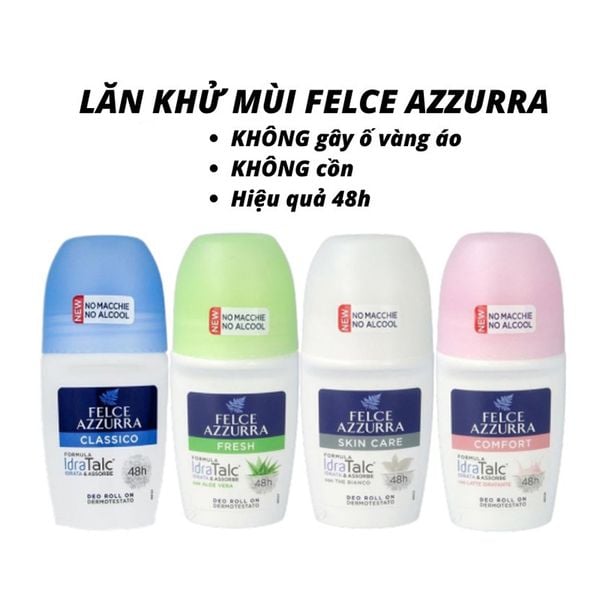 Lăn Khử Mùi Hương Nước Hoa Ý Felce Azzurra Dưỡng Da, Ngăn Mùi Mồ Hôi Suốt 48h 50ml