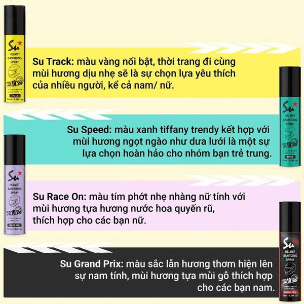Xịt Khử Mùi Diệt Khuẩn Nón Bảo Hiểm Lưu Hương Su Track 75ml