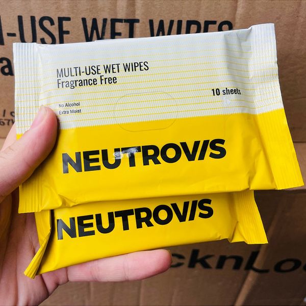 (HSD: 10/2025) Thùng 100 Gói Khăn Giấy Ướt Đa Dụng Không Mùi An Toàn Neutrovis (Gói 10tờ)