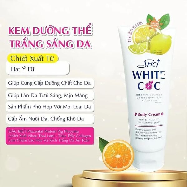 Combo Sữa Tắm Dưỡng Trắng Da SHCI White CC Body Shampoo 360ml Và Kem Dưỡng Thể Trắng Da SHCI White CC 180g