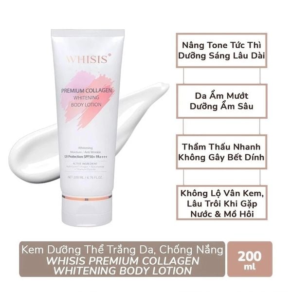 (HSD: 4/2026) Kem Dưỡng Thể Trắng Da Chống Nắng WHISIS Premium Collagen Whitening Body Lotion 200ml