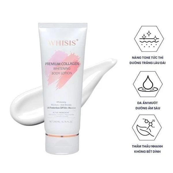 (HSD: 4/2026) Combo 2 Kem Dưỡng Thể Trắng Da Chống Nắng WHISIS Premium Collagen Whitening Body Lotion 200mlx2