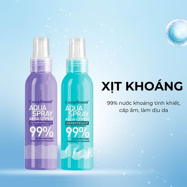 (HSD: 3/2026) Xịt Khoáng Compliment Aqua Spray 99% Cấp Ẩm ,Phục Hồi, Làm Dịu Cân Bằng Da Cấp Tốc 200ml Màu Xanh
