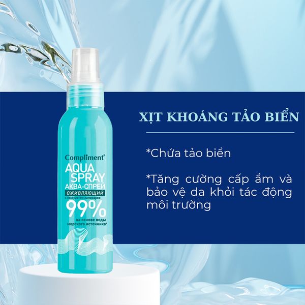 (HSD: 3/2026) Xịt Khoáng Compliment Aqua Spray 99% Cấp Ẩm ,Phục Hồi, Làm Dịu Cân Bằng Da Cấp Tốc 200ml Màu Xanh