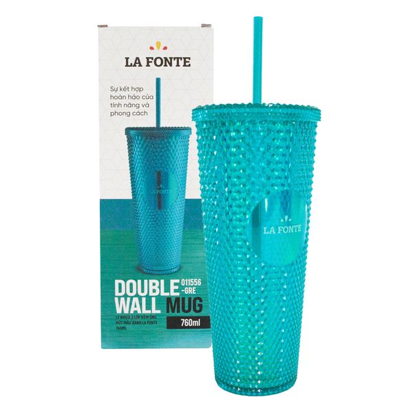 Ly Nhựa 2 Lớp Kèm Ống Hút Màu Xanh Fonte 760ml