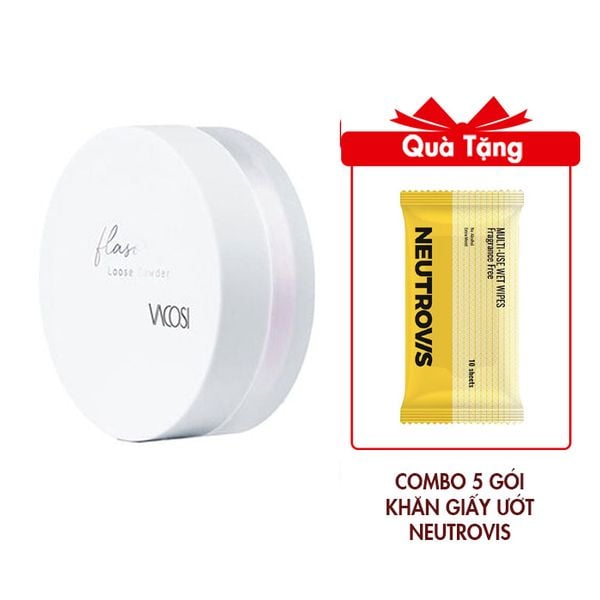 Phấn Phủ Bột Vacosi Flaso Loose Powder Siêu Mịn VP11 Translucent 6G (3 Màu Lựa Chọn) Tặng Combo 5 Gói Khăn Giấy Ướt Neutrovis