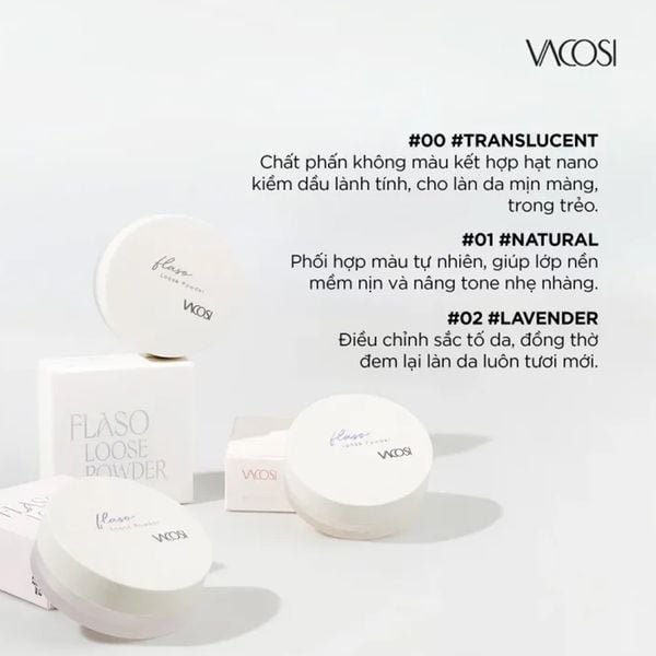 Phấn Phủ Bột Vacosi Flaso Loose Powder Siêu Mịn VP11 Translucent 6G (3 Màu Lựa Chọn) Tặng Combo 5 Gói Khăn Giấy Ướt Neutrovis