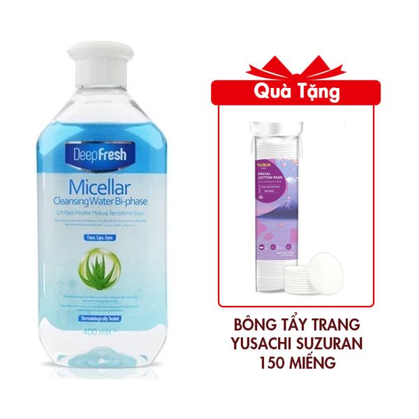 Nước Tẩy Trang Deep Fresh Micellar cleansing Water Dùng Cho Mọi Loại Da 400ml Tặng Bông Tẩy Trang Yusachi Suzuran Cao Cấp Nhật Bản 100% Cotton 150 Miếng
