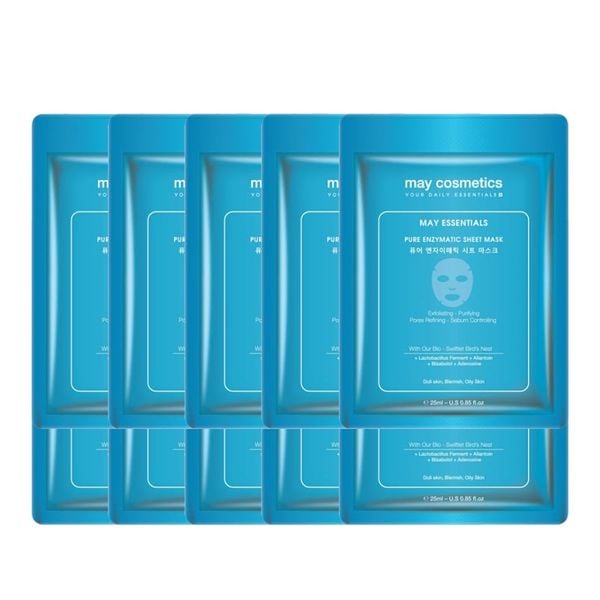 (HSD: 9/2025) Combo 10 Mặt Nạ Se Khít Chân Lông Dưỡng Da Trắng Hồng Tự Nhiên May Cosmetics May Essentials Pure Enzymatic Sheet Mask 25mlx10