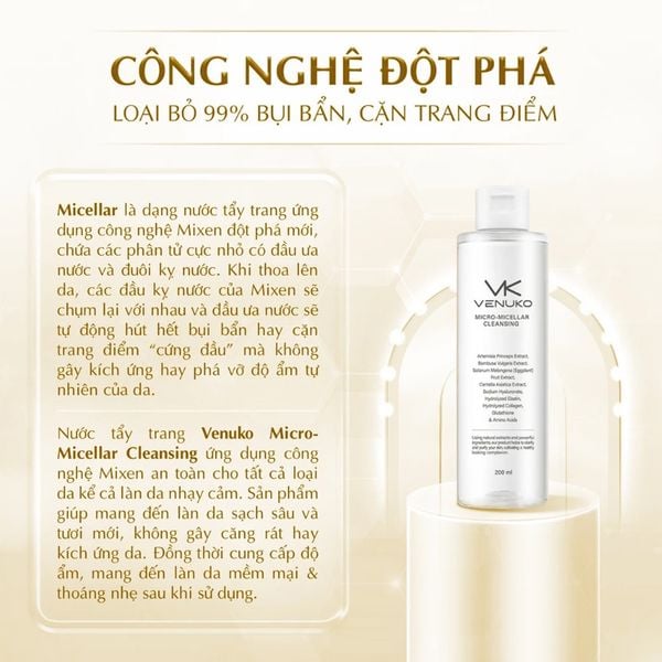(HSD: 5/2026) Nước Tẩy Trang Sạch Sâu Venuko Micro – Micellar Cleansing 200ml
