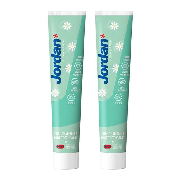 Combo 2 Kem Đánh Răng Cho Người Lớn Vị Bạc Hà Hoa Cúc Mát Lạnh Jordan Clean & Fresh Cool 75Gx2