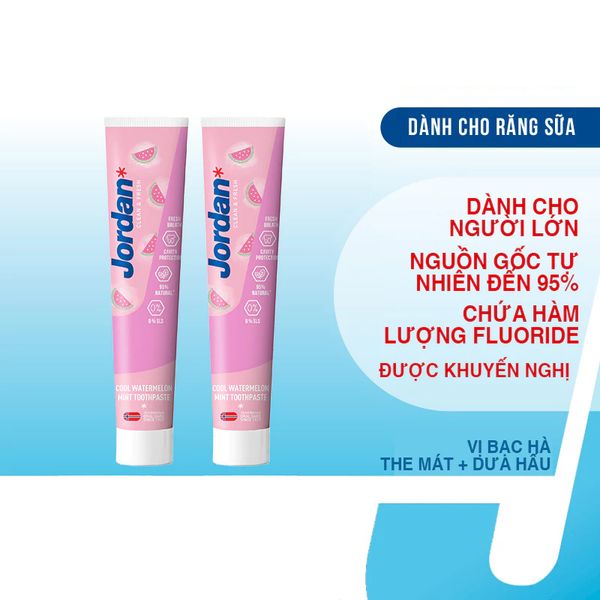 Combo 2 Kem Đánh Răng Cho Người Lớn Vị Bạc Hà Và Dưa Hấu Mát Lanh Jordan Clean & Fresh Cool - 75gx2