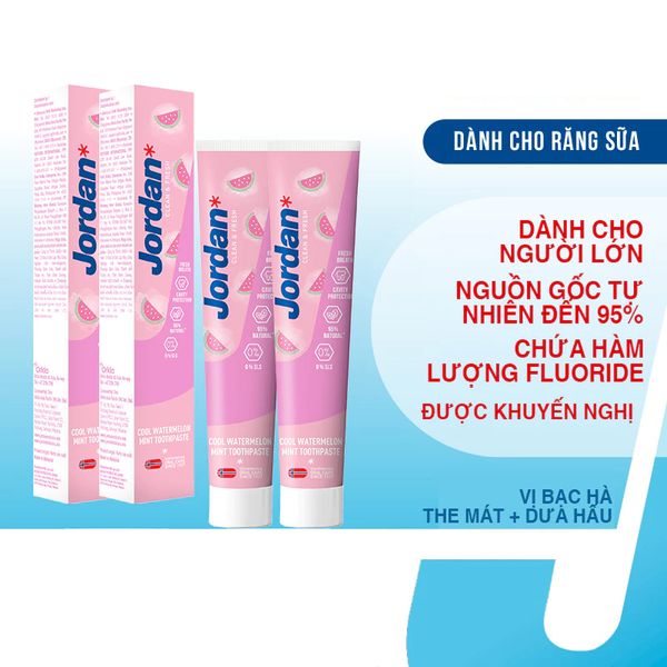 Combo 3 Kem Đánh Răng Cho Người Lớn Vị Bạc Hà Và Dưa Hấu Mát Lanh Jordan Clean & Fresh Cool - 75gx3