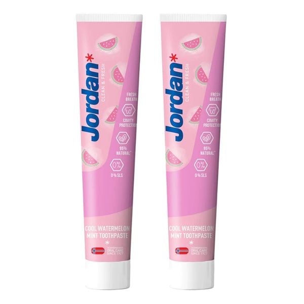 Combo 2 Kem Đánh Răng Cho Người Lớn Vị Bạc Hà Và Dưa Hấu Mát Lanh Jordan Clean & Fresh Cool - 75gx2