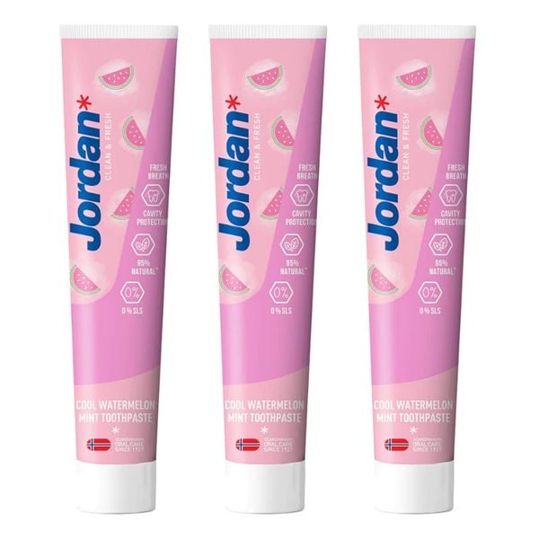 Combo 3 Kem Đánh Răng Cho Người Lớn Vị Bạc Hà Và Dưa Hấu Mát Lanh Jordan Clean & Fresh Cool - 75gx3