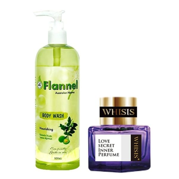 Combo Nước Hoa Vùng Kín Cho Phái Nữ Whisis Love Secret Inner Perfume 7ml (Màu Tím) Và Sữa Tắm Dưỡng Thể Flannel Hương Mận Kakadu & Chanh Sim 500ml