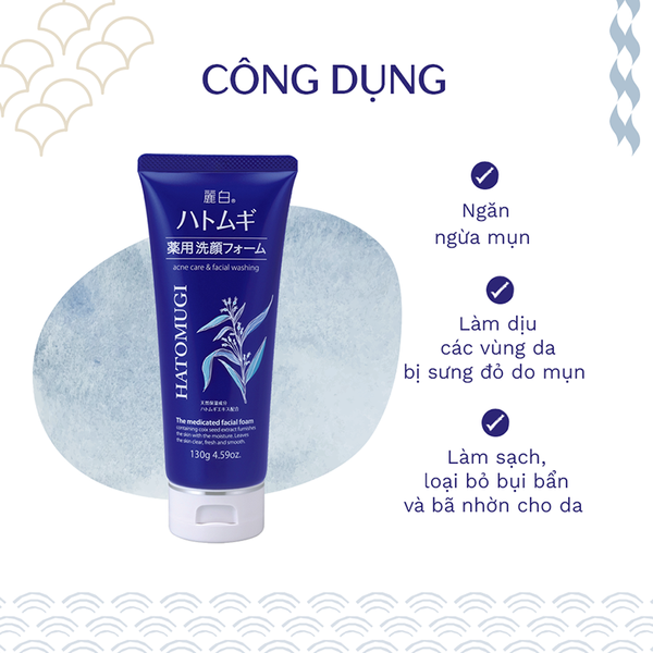 Sữa rửa mặt Hatomugi trị mụn dưỡng ẩm 130gr