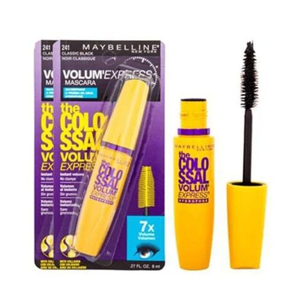 Combo Mascara Làm Dày Mi Gấp 10 Lần & Ngăn Rụng Mi Màu Đen Maybelline Colossal Waterproof Black 9.2mlx2