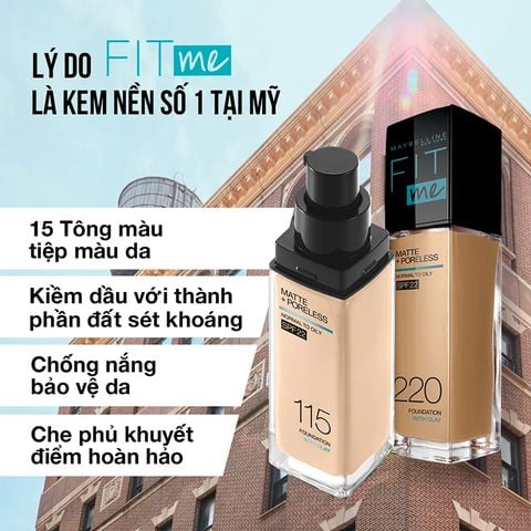Kem Nền Maybelline Mịn Nhẹ Kiềm Dầu Chống Nắng Fit Me Matte Poreless Foundation SPF 22 #112 Natural Ivory 30ml