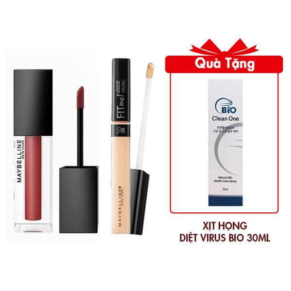 (HSD: 10/2025) Bộ Trang Điểm Son Kem Maybelline Mịn Lì Như Nhung CM10 6.4ml Và Kem Che Khuyết Điểm Maybelline Fit Me Concealer Mịn Lì 10 Light 6.8ml