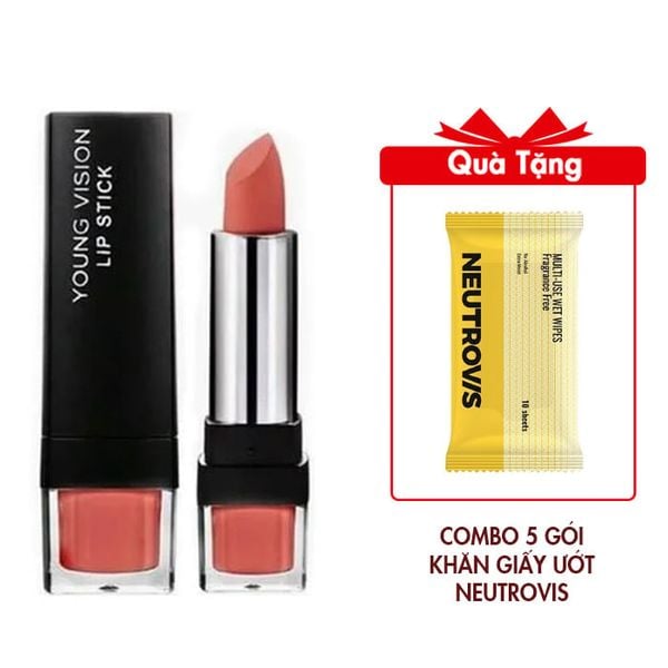 Son Nhung Lì Nội Địa Trung Màu Cam Cháy Mẫu NDT064 Tặng Combo 5 Gói Khăn Giấy Ướt Đa Dụng Không Mùi An Toàn Neutrovis - (Gói 10tờ)