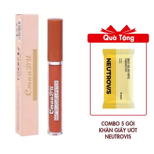 Son Nhung Lì Nội Địa Trung Màu Cam Mẫu NDT069 Tặng Combo 5 Gói Khăn Giấy Ướt Đa Dụng Không Mùi An Toàn Neutrovis - (Gói 10tờ)