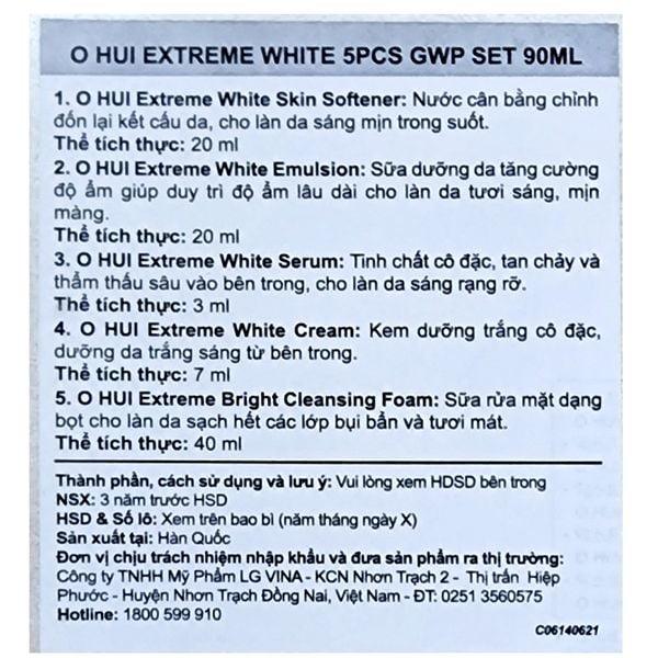 (HSD: 4/2027) Bộ Dưỡng Trắng Đều Màu Da Ohui Extreme White 5pcs