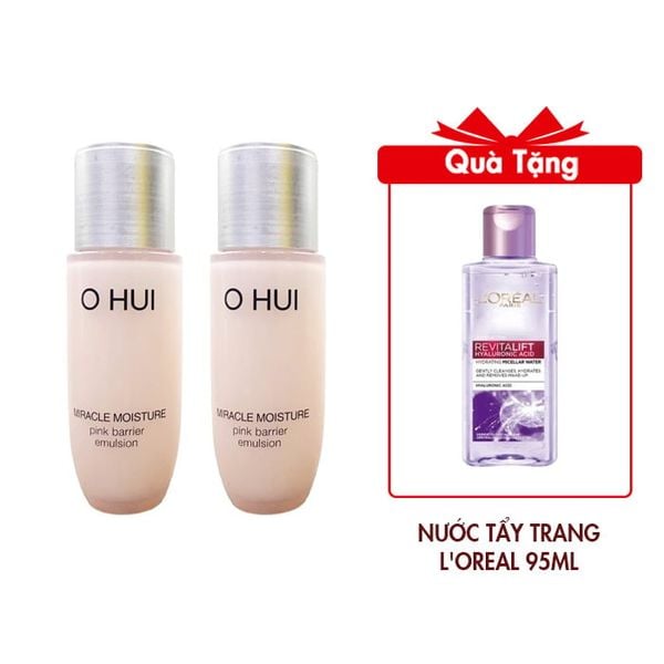 (HSD: 4/2026) Combo 2 Sữa Dưỡng Ohui Hồng Miracle Moisture Pink Barrier Emulsion 20mlx2 Tặng Nước Tẩy Trang L'Oreal Căng Mịn Da 95ml