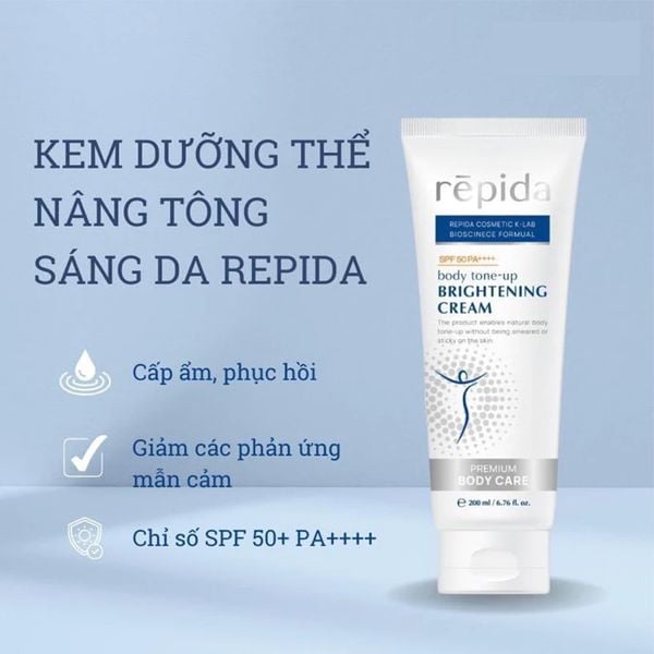 (HSD: 5/2026) Combo 2 Kem Dưỡng Thể Nâng Tone Sáng Da Repida Cấp Ẩm, Phục Hồi, Bảo Vệ Da SPF 50+ PA++++ 200mlx2