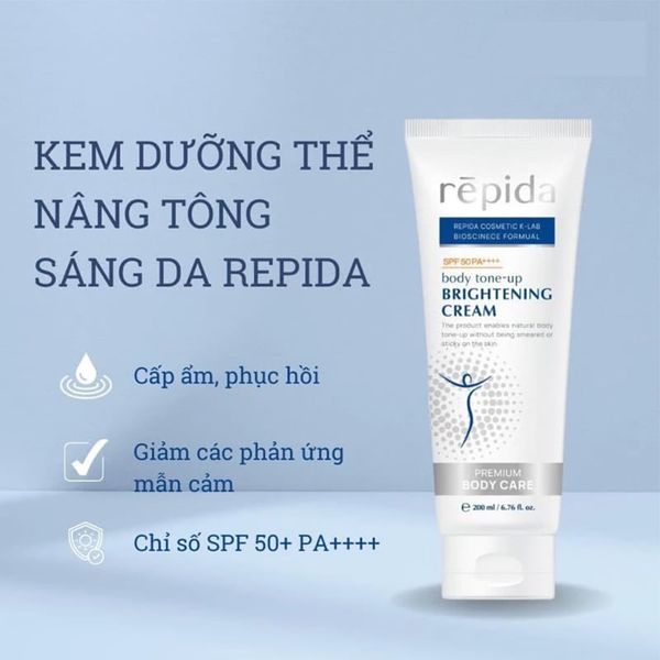 (HSD: 5/2026) Kem Dưỡng Thể Nâng Tone Sáng Da Repida Cấp Ẩm, Phục Hồi, Bảo Vệ Da SPF 50+ PA++++ 200ml