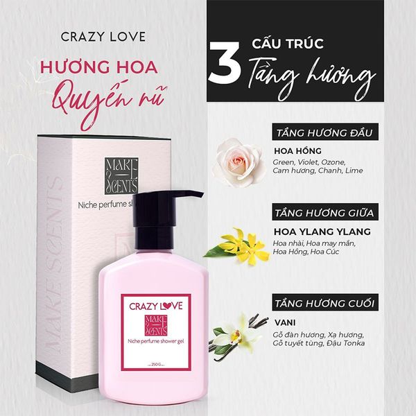 (HSD: 11/2026) Sữa Tắm Nước Hoa Niche Make Scents Hương Hoa Quyến Rũ - Crazy Love 250Gr