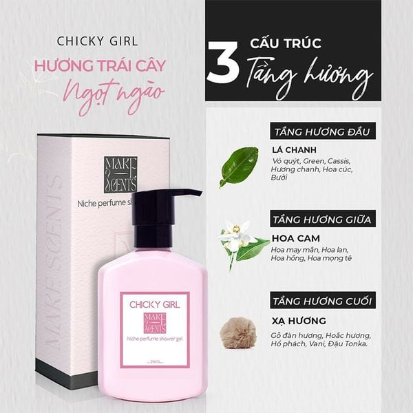 (HSD: 11/2026) Sữa Tắm Nước Hoa Niche Make Scents Hương Trái Cây Ngọt Ngào - Chicky Girl 250Gr