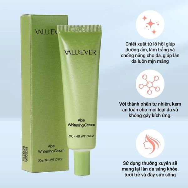 (HSD: 5/2026) Combo 2 Kem Dưỡng Tinh Chất Lô Hội VALU:EVER Aloe Whitening Cream 30Gx2