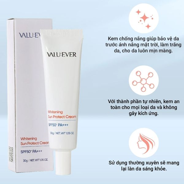 (HSD: 4/2026) Combo 2 Kem Chống Nắng VALU:EVER Whitening Sun Protect 30Gx2